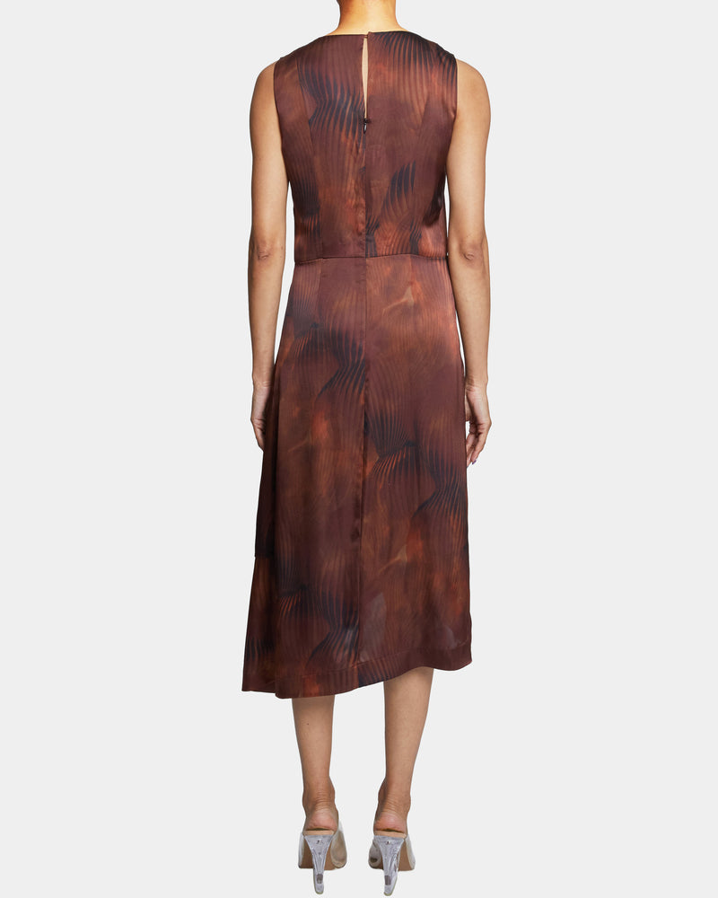 MADDY Multi-Panel Asymmetric Dress in Abstract Printed Silk Blend