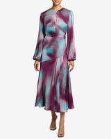 KARMINE Long Sleeve Keyhole Midi Dress in Ombre Matte Charmeuse