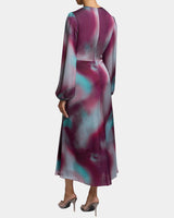 KARMINE Long Sleeve Keyhole Midi Dress in Ombre Matte Charmeuse