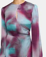 KARMINE Long Sleeve Keyhole Midi Dress in Ombre Matte Charmeuse