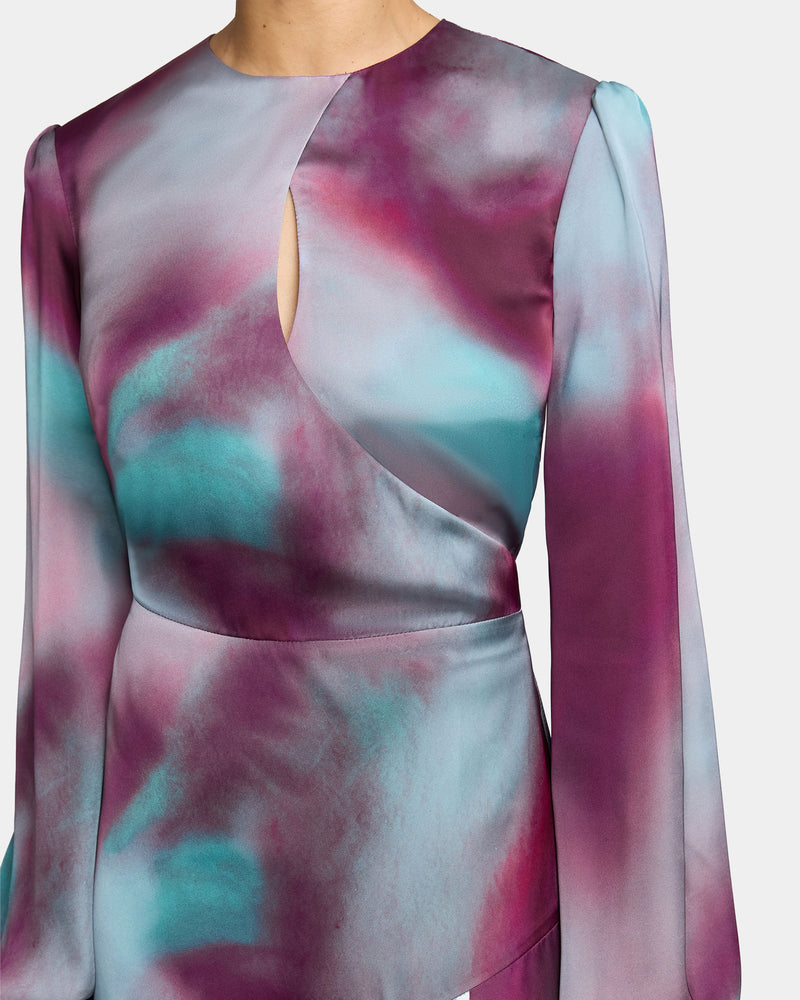 KARMINE Long Sleeve Keyhole Midi Dress in Ombre Matte Charmeuse