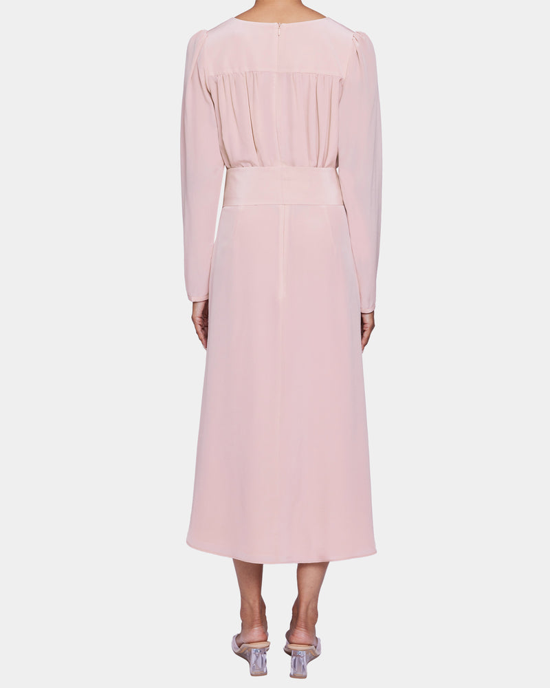 TESSA Long Sleeve Midi Fit and Flare Dress in Silk Crepe de Chine Santorelli TESSA Long Sleeve Midi Fit and Flare Dress in Silk Crepe de Chine Santorelli