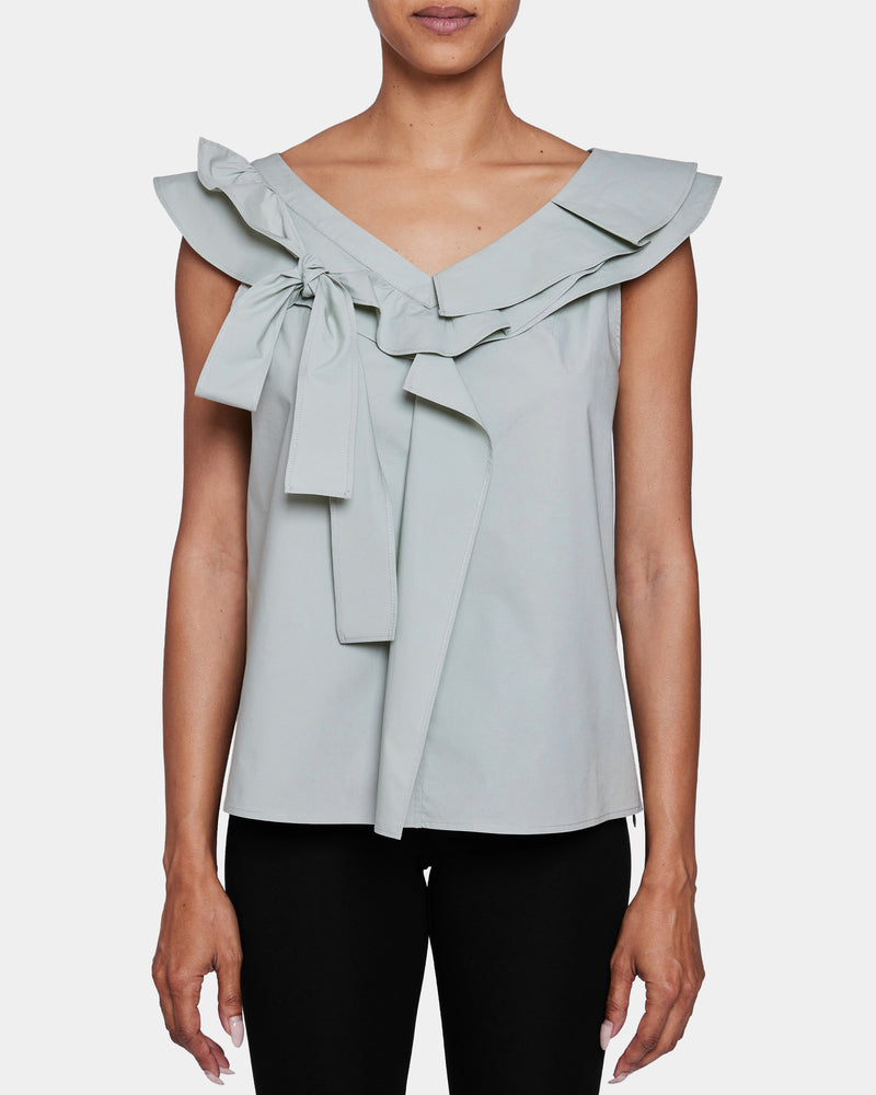 ELVIE Cap Sleeve Top with Ruffle Panels in Lightweight Stretch Cotton