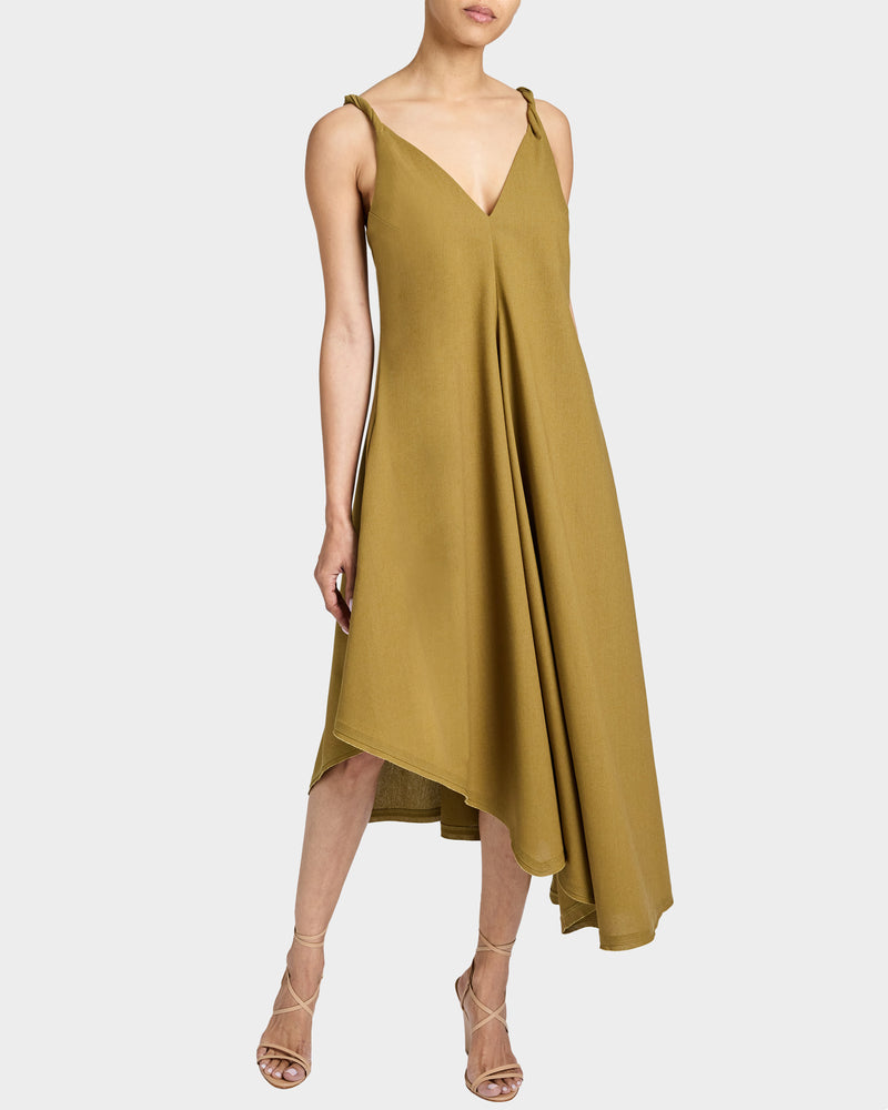 KOURT Asymmetric Sleeveless Linen Blend Midi Billow Dress Santorelli KOURT Asymmetric Sleeveless Linen Blend Midi Billow Dress Santorelli