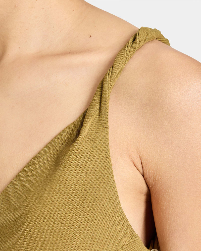 KOURT Asymmetric Sleeveless Linen Blend Midi Billow Dress