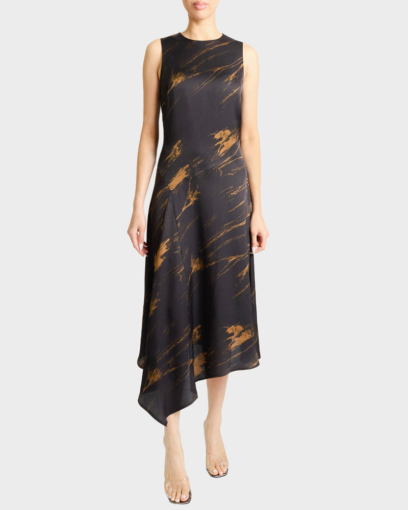 CECILIA Sleeveless Midi Dress in Abstract Crepe