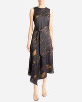 CECILIA Sleeveless Midi Dress in Abstract Crepe