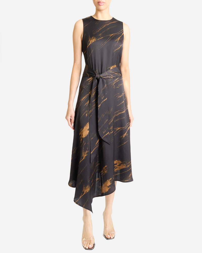 CECILIA Sleeveless Midi Dress in Abstract Crepe