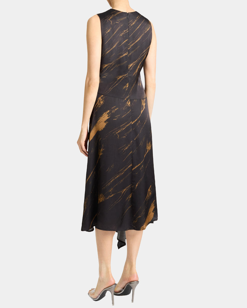 CECILIA Sleeveless Midi Dress in Abstract Crepe