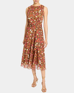 CARMA Sleeveless Midi Dress in Floral Crinkle Georgette