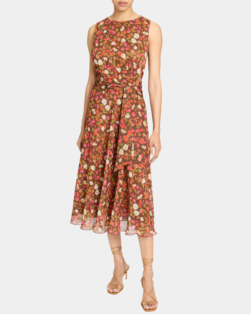 CARMA Sleeveless Midi Dress in Floral Crinkle Georgette