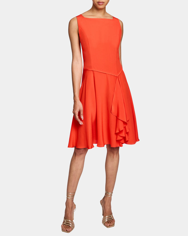 EMMY Sleeveless Ruffled Dress in Silk Crepe de Chine
