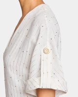 SERAFINA Midi A-Line Shift Dress in Striped Linen