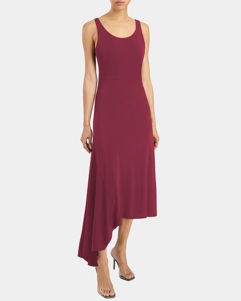 TANI Sleeveless Asymmetric Midi Dress in Fluid Jersey