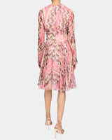RONI Long Sleeve Fit and Flare Dress in Printed Silk Chiffon