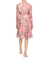 RONI Long Sleeve Fit and Flare Dress in Printed Silk Chiffon