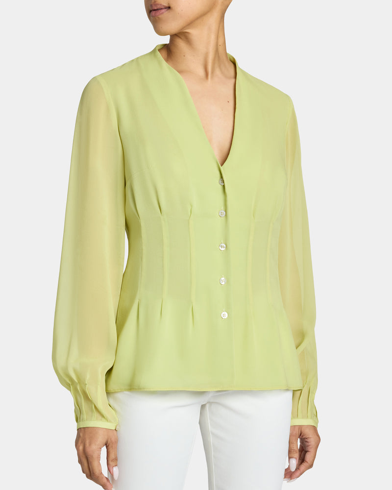 WINNIE Long Sleeve Buttoned Blouse in Silk Georgette