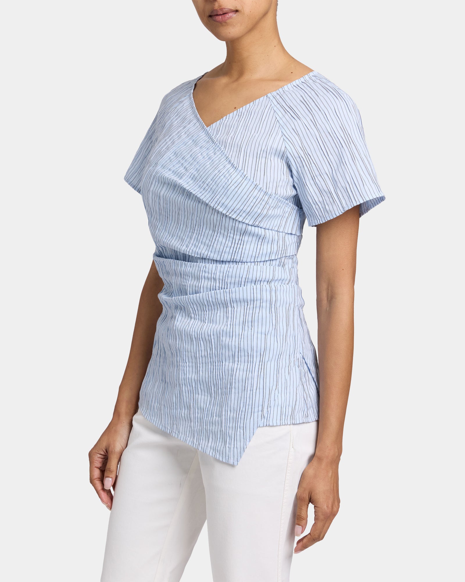 MURPHY Short Sleeve Wrap Top with Asymmetric Tucked Snap Closure