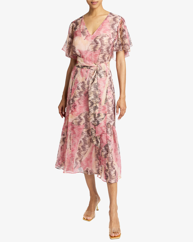 ALEXANDRA  Midi Dress in Printed Silk Chiffon