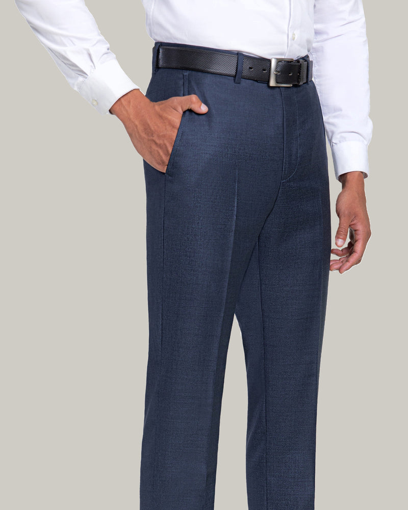 Blue Multi, Flat Front Trouser, Loro Piana Wool Fabric, Made in Italy