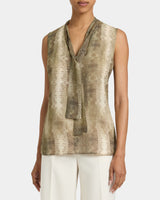 TECA Sleeveless Tie Neck Blouse in Animal Printed Georgette