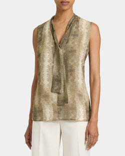 TECA Sleeveless Tie Neck Blouse in Animal Printed Georgette