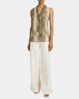 TECA Sleeveless Tie Neck Blouse in Animal Printed Georgette