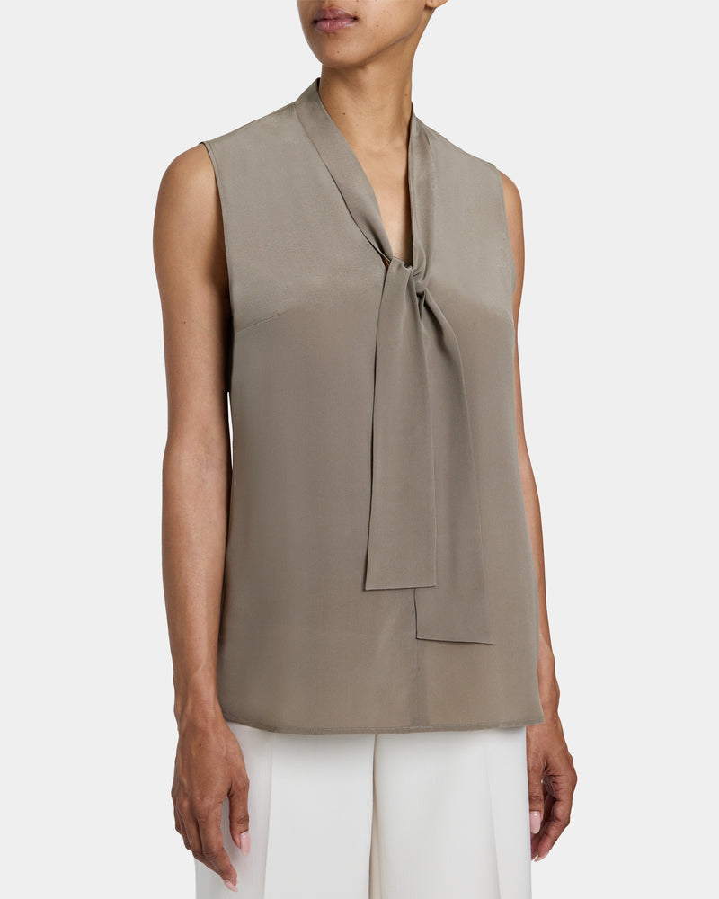 TECA Silk Sleeveless Tie Neck Blouse