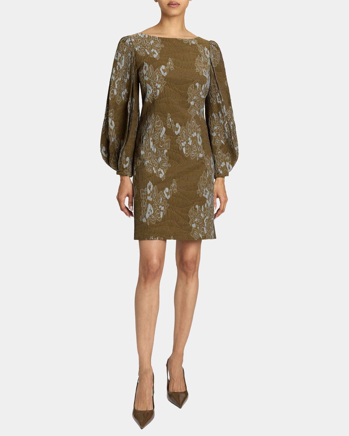 ARANA Shift Jacquard Dress with Pleated Bishop Sleeves – Santorelli