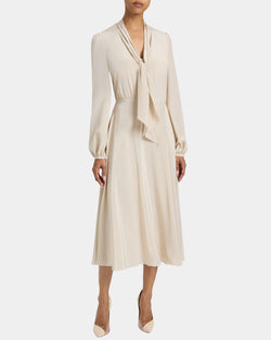 JENN Silk Midi Dress with Drop Neck Tie
