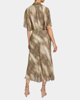 NIKI Mock Neck Midi Dress with Short Cape Sleeves in Printed Georgette