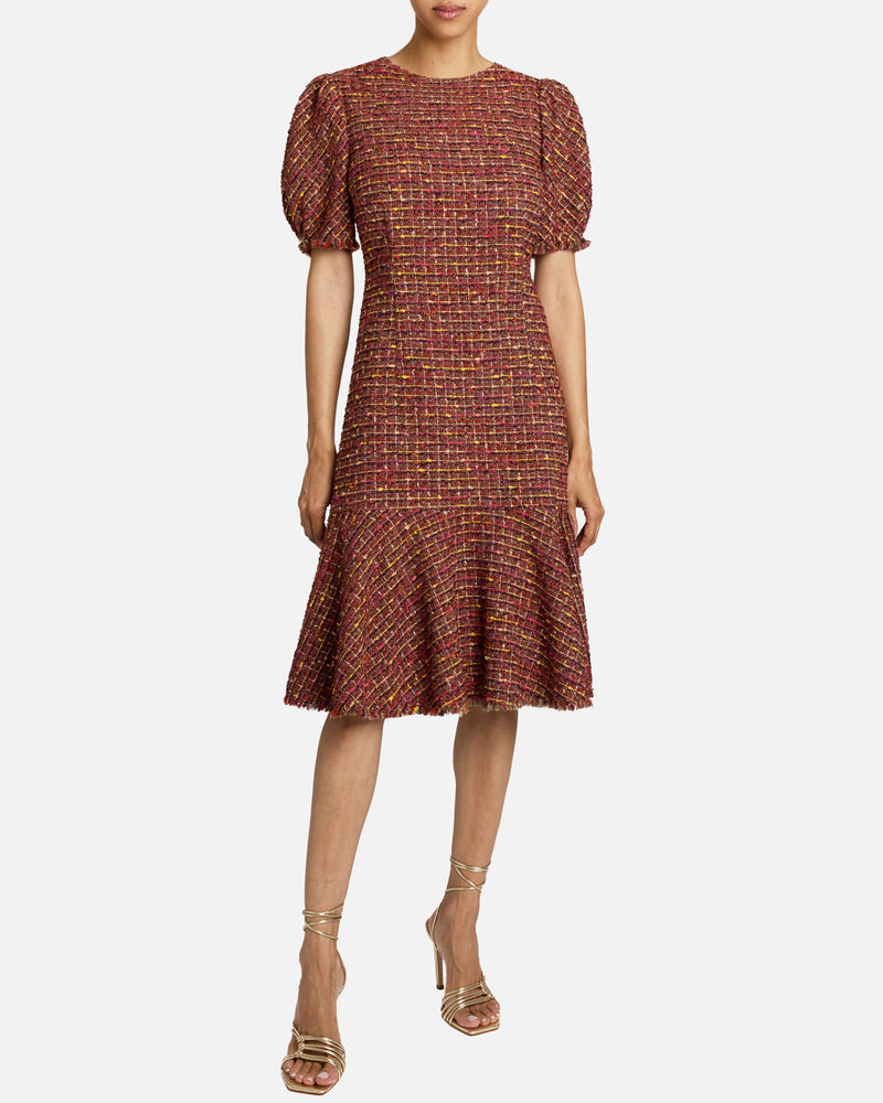 DASIA Sheath Tweed Dress with Puff Sleeves