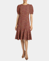 DASIA Sheath Tweed Dress with Puff Sleeves