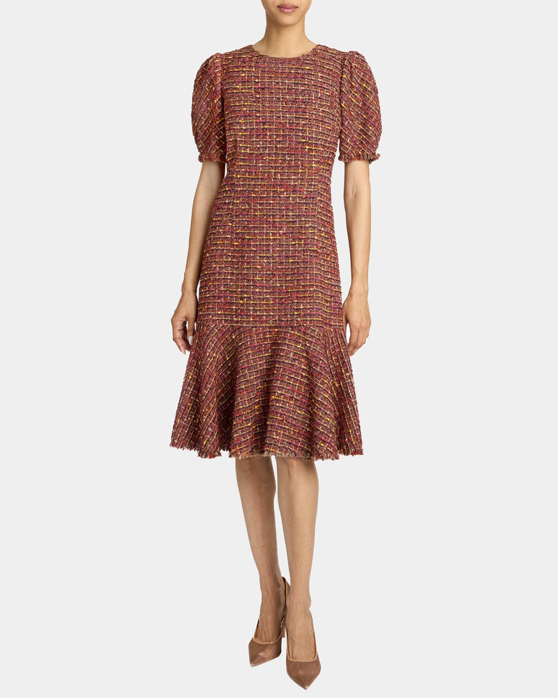 DASIA Sheath Tweed Dress with Puff Sleeves