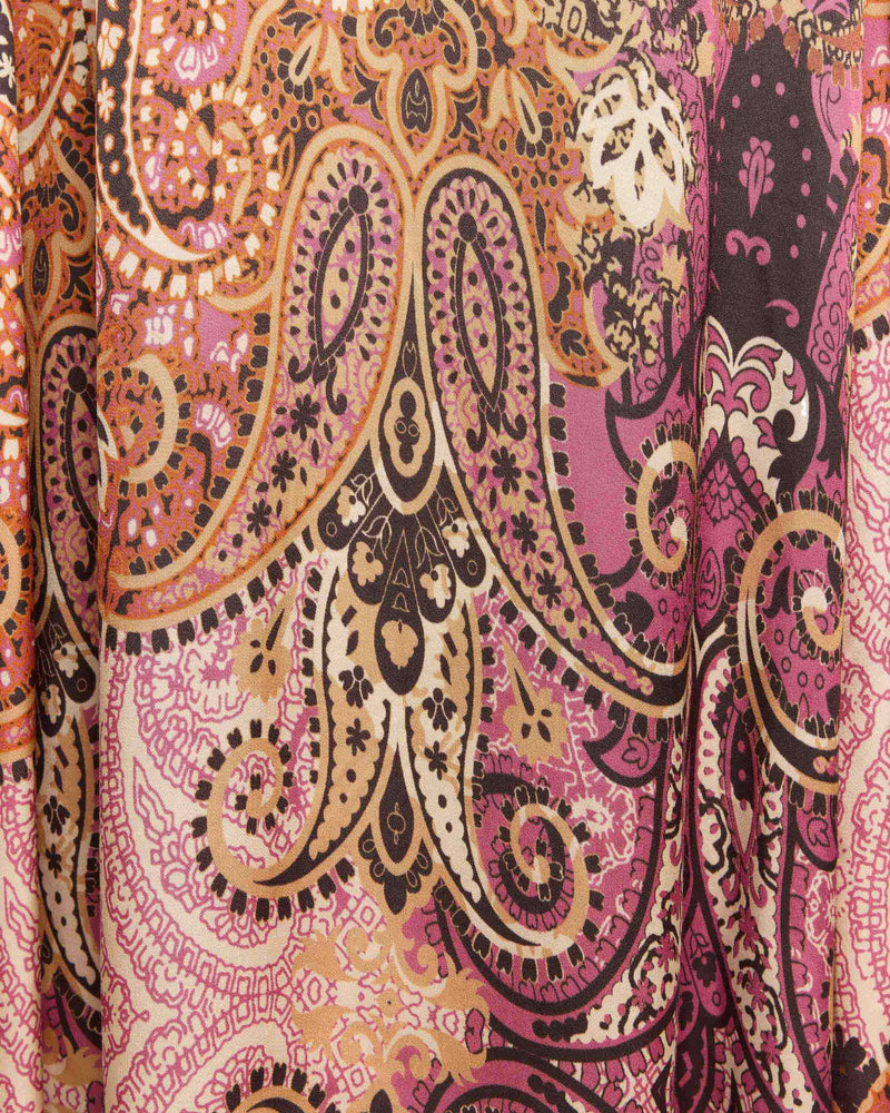 RACHEL Long Sleeve Asymmetric Midi Dress in Printed Charmeuse