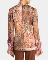 SIENNA Long Sleeve Blouse with Neck Tie in Printed Charmeuse