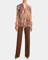 SIENNA Long Sleeve Blouse with Neck Tie in Printed Charmeuse