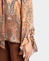 SIENNA Long Sleeve Blouse with Neck Tie in Printed Charmeuse