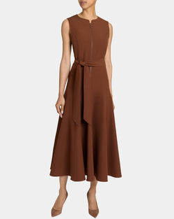 SUNNY Sleeveless Midi Dress with Front Zipper in Stretch Crepe