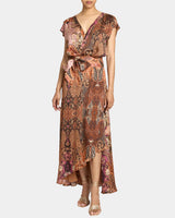 FALLON Midi Dress with Hi-Lo Skirt in Printed Charmeuse