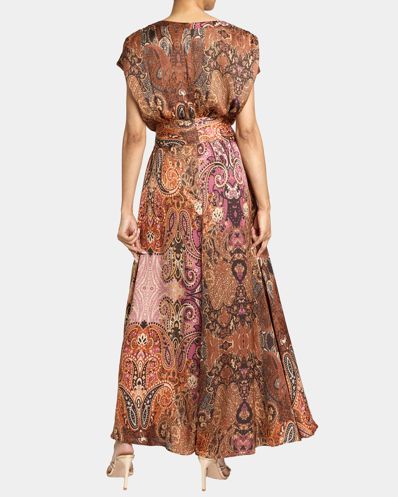 FALLON Midi Dress with Hi-Lo Skirt in Printed Charmeuse