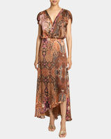 FALLON Midi Dress with Hi-Lo Skirt in Printed Charmeuse