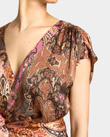 FALLON Midi Dress with Hi-Lo Skirt in Printed Charmeuse
