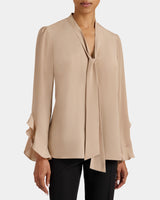 SIENNA Long Sleeve Silk Blouse with Neck Tie