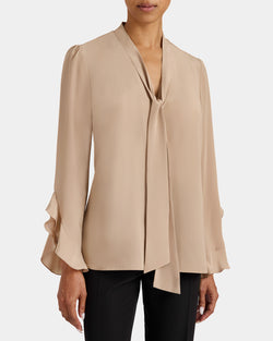 SIENNA Long Sleeve Silk Blouse with Neck Tie