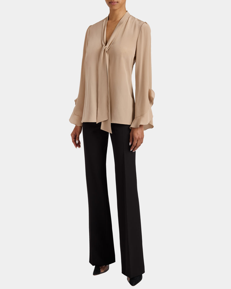 SIENNA Long Sleeve Silk Blouse with Neck Tie