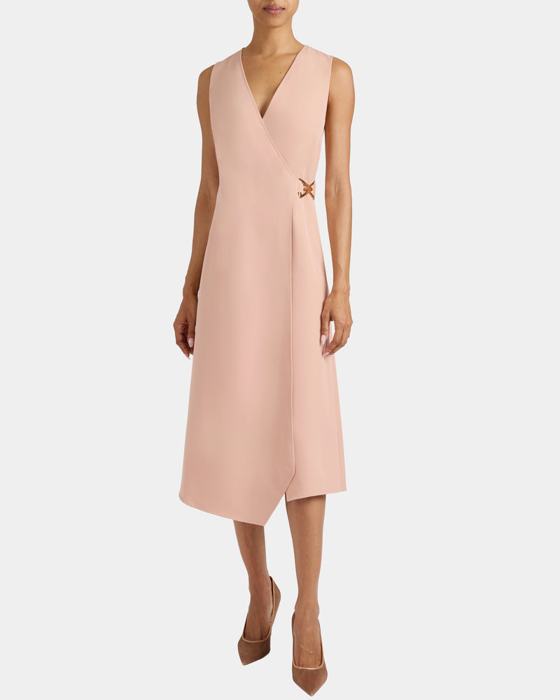 Santorelli Women's Ursa Sleeveless Faux Wrap Dress with Metal Buckle in Stretch Crepe - Pink - Size 2