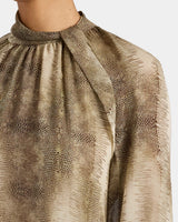 DAKOTA Mock Neck Printed Blouse with Long Lantern Sleeves