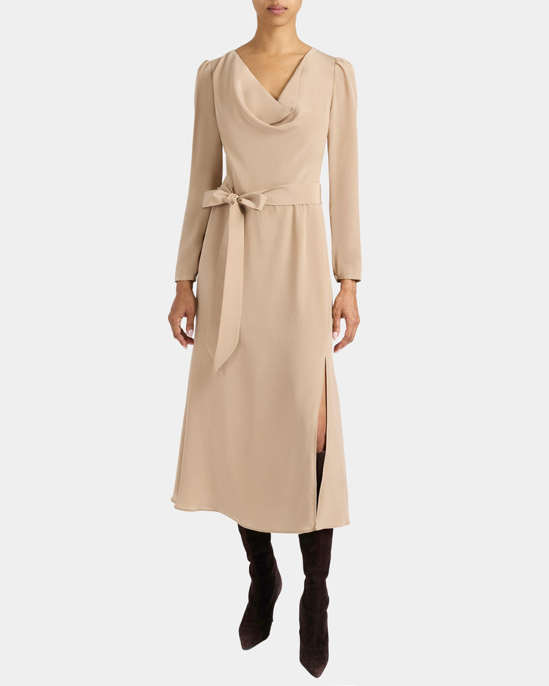 PIPER Long Sleeve Cowl Neck Silk Dress – Santorelli