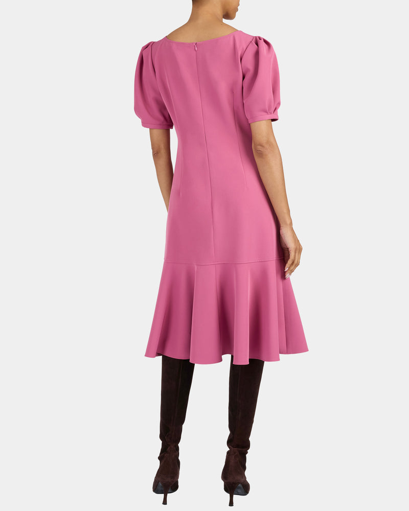 DASIA Sheath Dress with Short Puff Sleeves in Soft Stretch Crepe